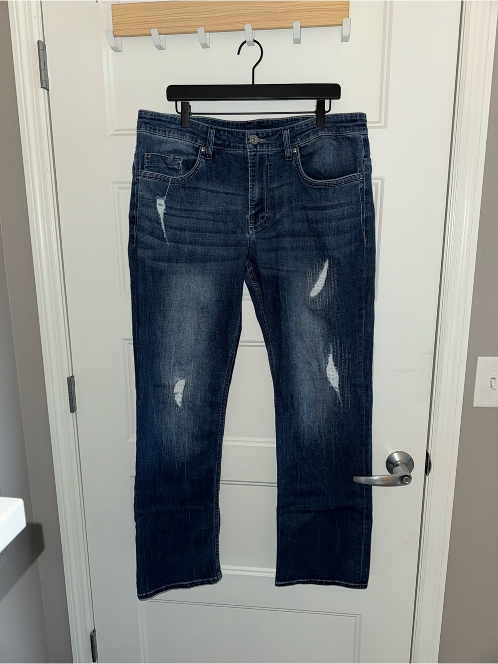 Buffalo David Bitton Men's Straight Jeans in Dark Blue with Distressed Accents